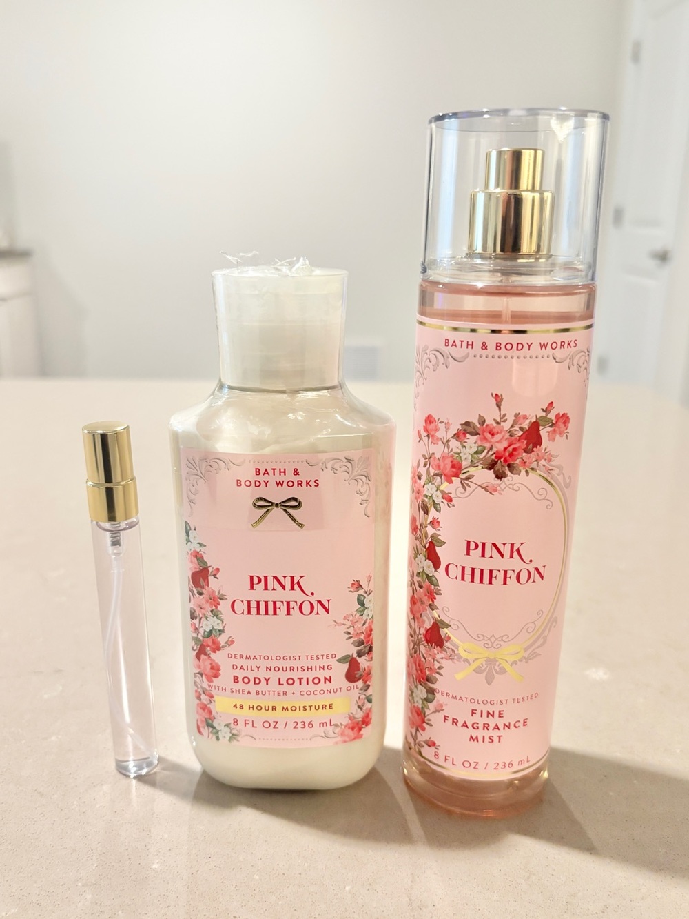 Bath and Body Works Pink Chiffon Mist Lotion Bundle + Free Gift New